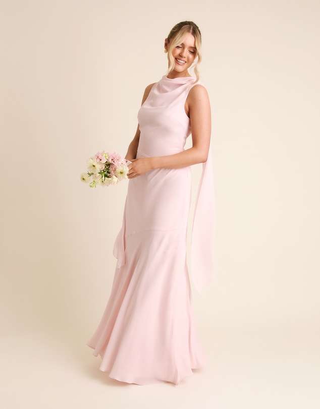 Six Stories - High Cowl Neck Drape Chiffon Bridesmaid Dress