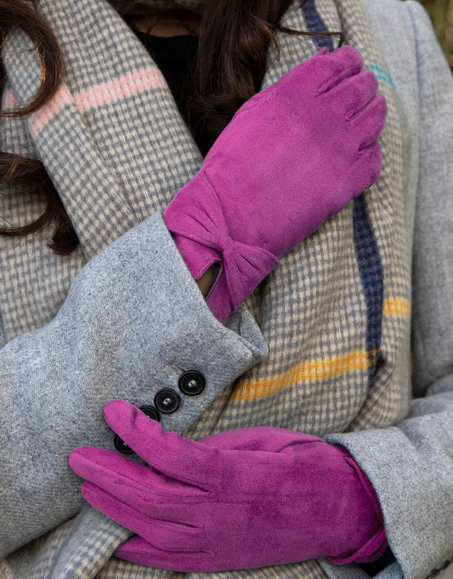 DENTS - Touchscreen Faux Suede Gloves with Bow Winter Warm