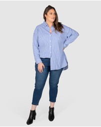 Love Your Wardrobe - Leah Stripe Curved Hem Over Shirt