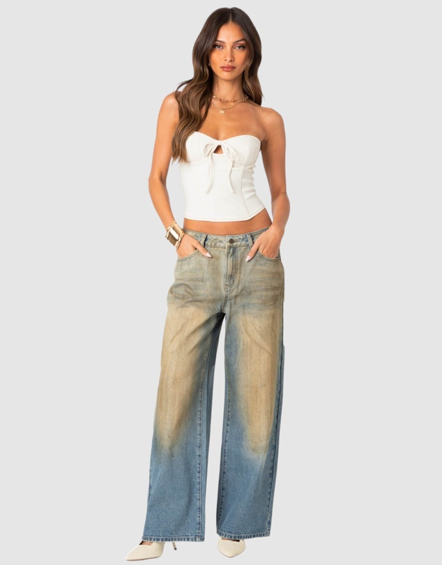 EDIKTED - Muddy Washed Low Rise Jeans