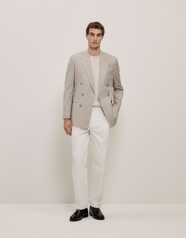 Trenery - Cotton Blend Pleat Front Pant in Parchment