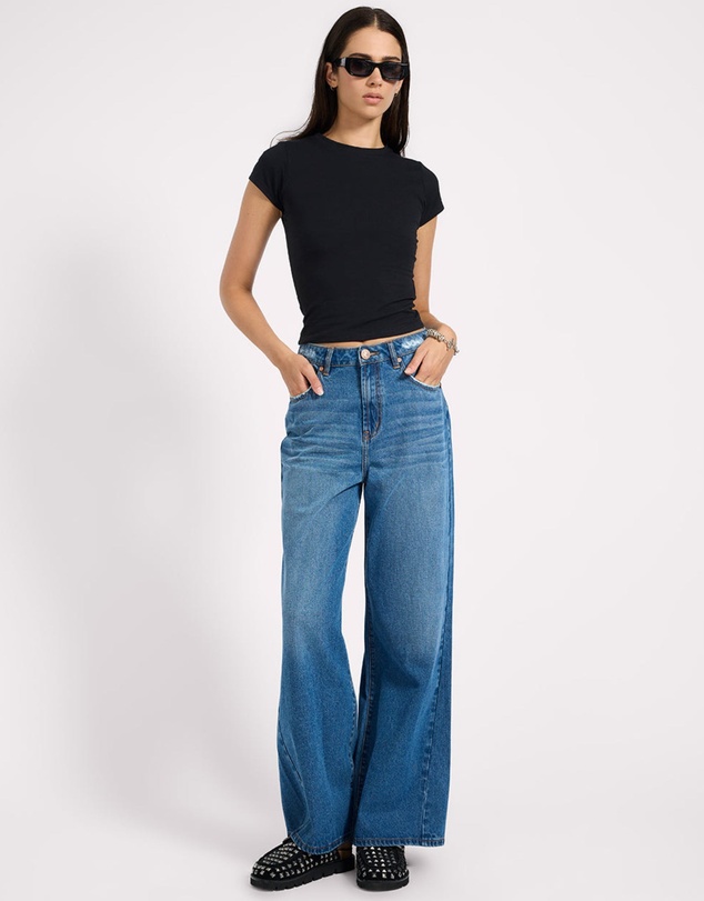 ONE TEASPOON - Love Machines High Waist Super Wide Leg Denim Jeans - Pacifica