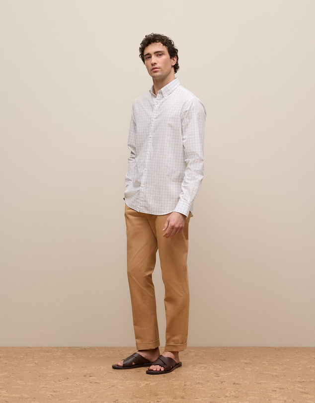 Trenery - Regular Fit Poplin Grid Long Sleeve Shirt in White