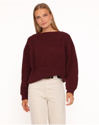 Petal & Pup - Fiora Waffle Stitch Sweater - Burgundy