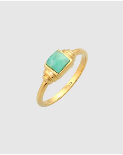 Elli Jewelry - Amazonite Band Ring in Gold-Plated 925 Silver