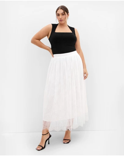 City Chic - Plus size Ivy Lace Mesh Skirt - ivory