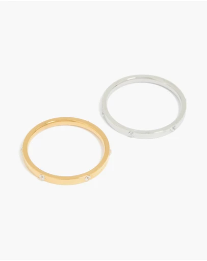 Lovisa - Waterproof Mixed Metals Plated Stainless Steel Skinny Cubic Zirconia Dot Rings 2-Pack