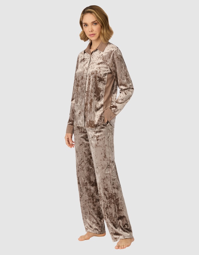 DKNY - Crushed Velour Button-Up Long Sleeve Long Pyjama Set