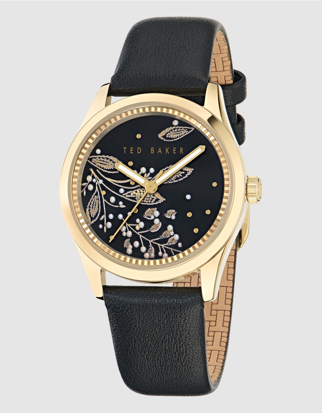 Ted Baker - Coolly Gold-Tone Black Leather Watch