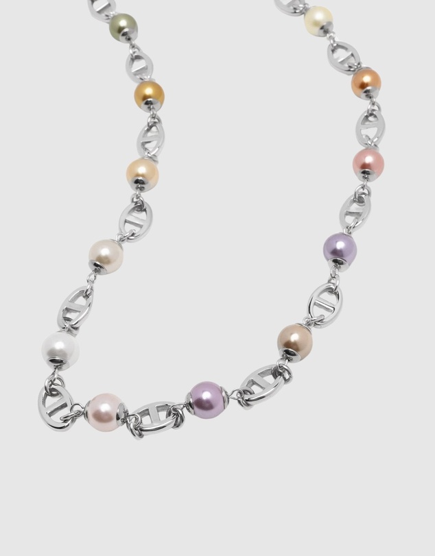 Nialaya Jewellery - Men's Silver Mariner Chain with Multicolored Pearls