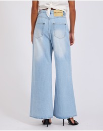 ONE TEASPOON - Love Machines Mid Waist Super Wide Leg Heartless Denim Jeans - Blue