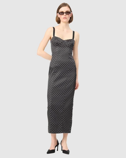 ROTATE - Satin Midi Bustier Dress