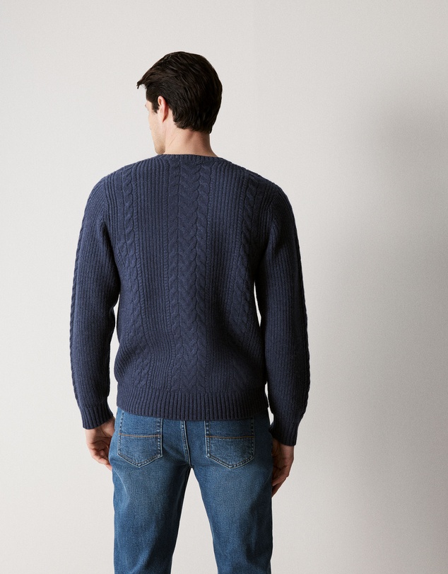 Trenery - Wool Cable Knit Crew in Denim