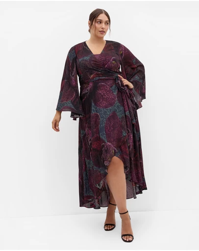 City Chic - Evangeline Orchid Print Wrap Maxi Dress