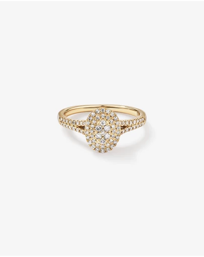 Michael Hill - 0.30 Carat TW Oval Shaped Cluster Diamond Halo Engagement Ring in 10kt Yellow Gold