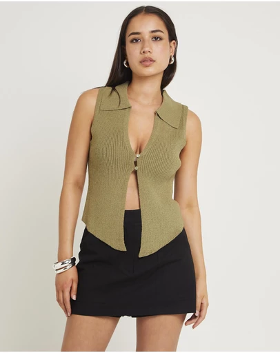 Subtitled - Meryl Ribbed Collar Knit Top