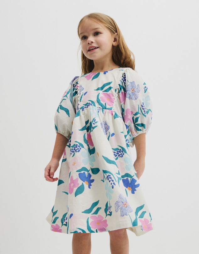 Country Road - Short Puff Sleeve Print Dress