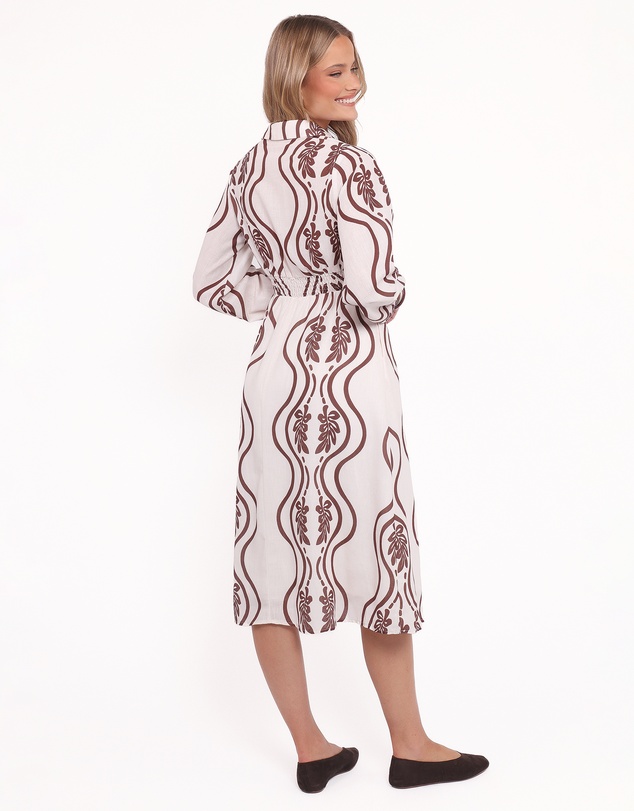 Petal & Pup - Lira Long Sleeve Midi Dress - Brown Print