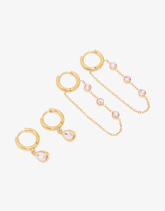 Lovisa - Waterproof Gold Plated Cubic Zirconia Chain Droplet Earrings 2-Pack