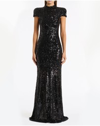 Carla Zampatti - Black Cascade Sequin Raglan Sleeve Gown
