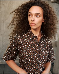 Trenery - Leopard Poplin Belted Dress in Bitter Chocolate