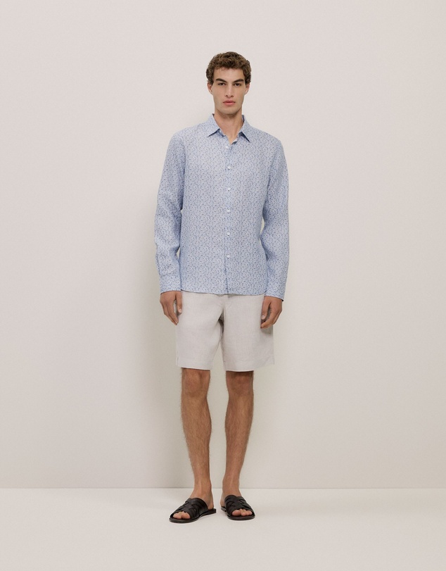 Trenery - Heath Linen Long Sleeve Shirt in Faded Blue