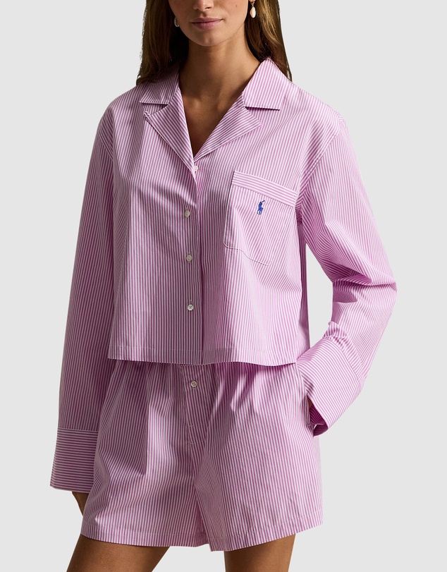 Polo Ralph Lauren - Shirting Stripes Crop Top & Boxer Short Cotton Pyjama Set