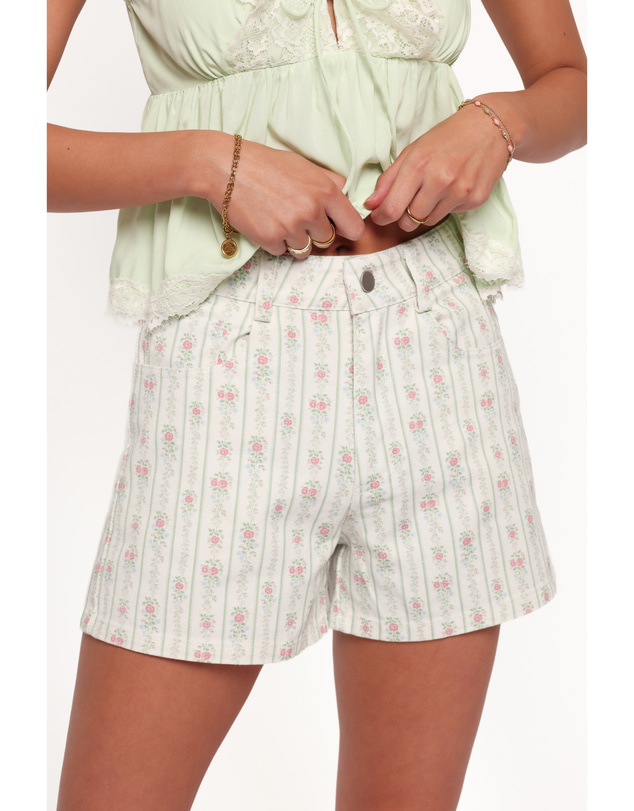 Petal & Pup - Kippy Denim Shorts - Green Wallpaper Floral
