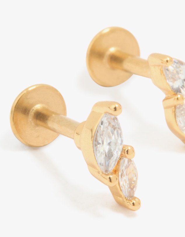 Lovisa - Gold Plated Titanium Cubic Zirconia Leaf Flat Back Studs