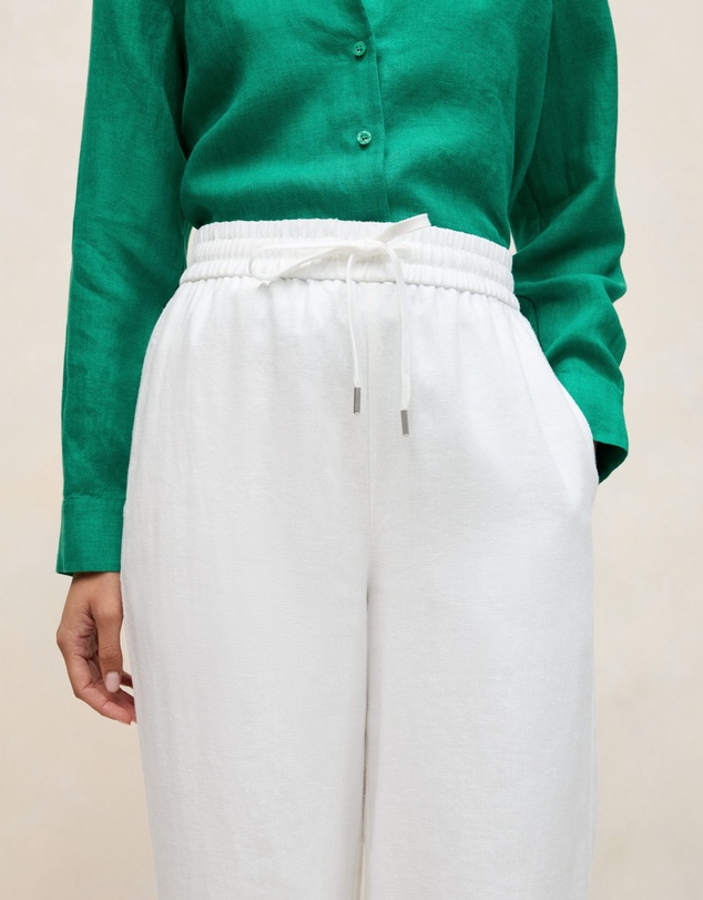 Trenery - Linen Drawcord Wide Leg Pant in White