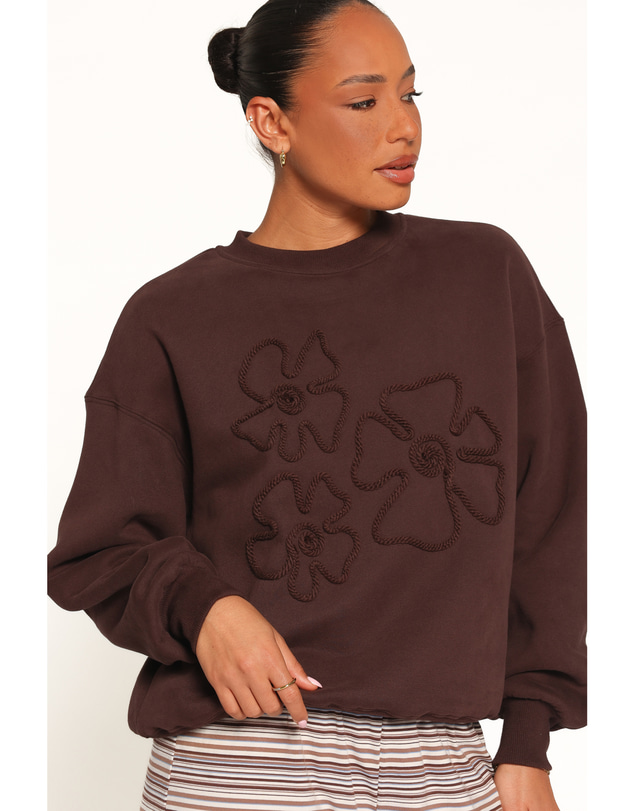 Petal & Pup - Harlie Embroidered Sweatshirt - Chocolate Brown