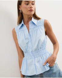 Atmos&Here - Casey Sleeveless Cotton Shirring Shirt