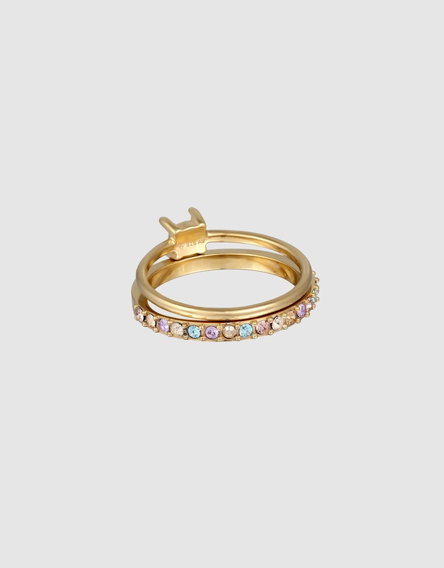 Elli Jewelry - Ring Set with Pearls and Multicolor Crystals 925 Sterling Silver Gold-plated