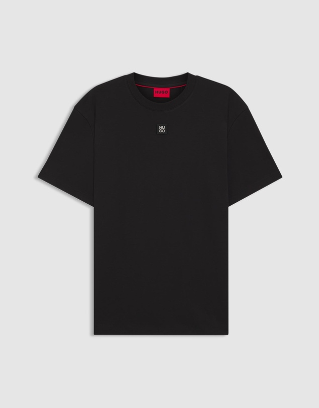 HUGO - Interlock-Cotton T-Shirt With Metallic Stacked-Logo Badge