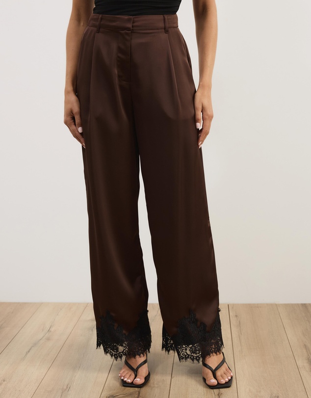 Atmos&Here - Leoni Asymmetric Lace Satin Pants