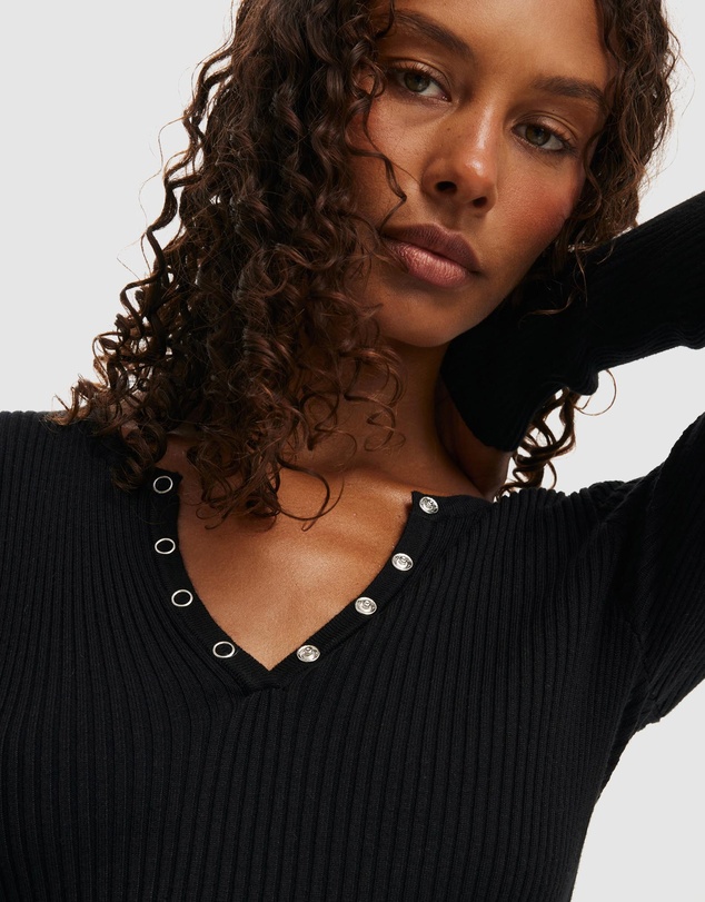 Cotton On - Rib Knit Snap Mini Dress