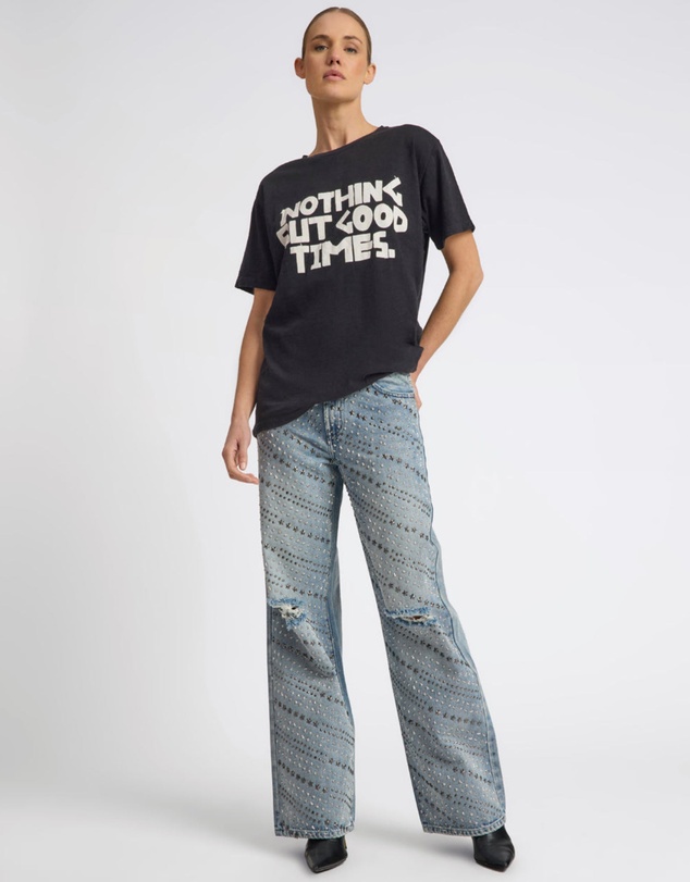 ONE TEASPOON - 25th Anniversary Limited Edition Jackson Mid Waist Wide Leg Studded Denim Jeans - Salty Dog