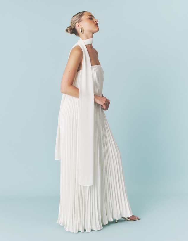 Six Stories - Pleated Satin Bandeau Maxi Dress