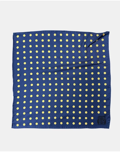 Henry Bucks - HENRY BUCKS Polka Dot Pocket Square NAVY/YELLOW