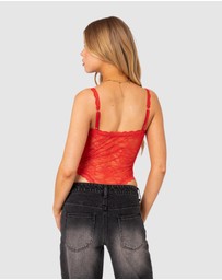EDIKTED - Maribelle Tie Front Sheer Lace Bodysuit