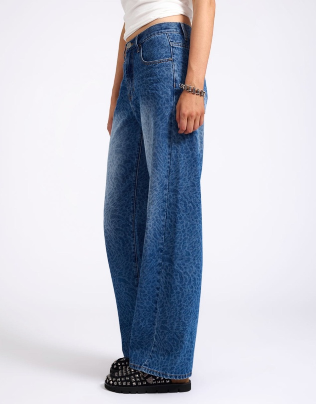 ONE TEASPOON - Jackson Mid Waist Wide Leg Denim Jeans - Blue Animal