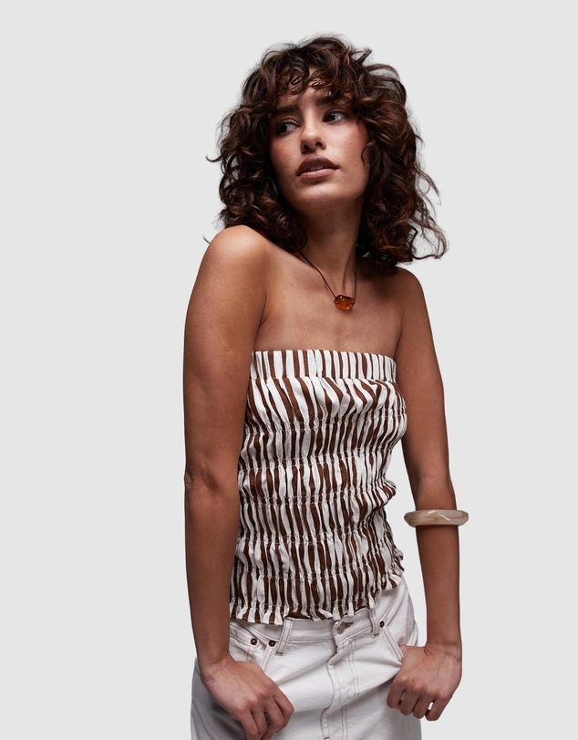 TOPSHOP - Shirred Linen Bandeau Top