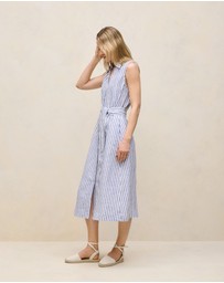 Trenery - Yarn Dyed Linen Stripe Sleeveless Shirt Dress in Vivid Blue