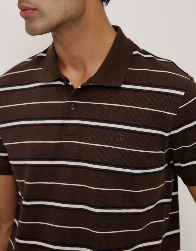 Trenery - Australian Cotton Pique Stripe Polo in Coffee