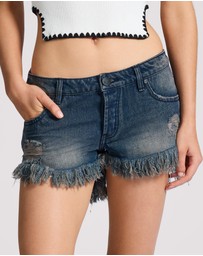 ONE TEASPOON - Dukes Low Waist Mini Denim Shorts - Fox Black