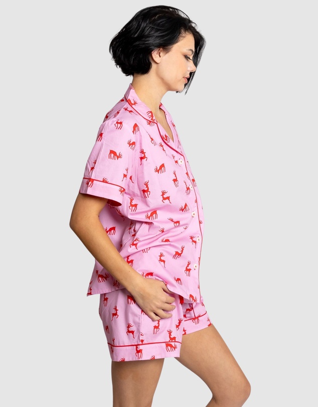 Sant And Abel - Women's Reindeer Pink Short PJ Set