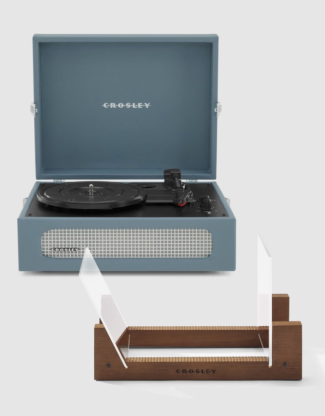 Crosley - Crosley Voyager Bluetooth Portable Turntable + Bundled Crosley Record Storage Display Stand - Washed Blue