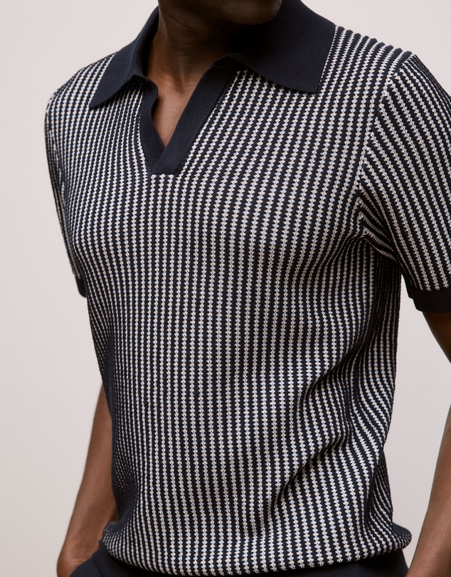 Trenery - Texture Knit Collared Short Sleeve Polo in Navy