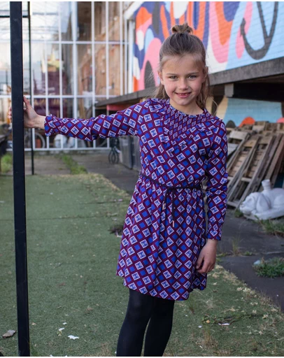 Quapi - Kala Long Sleeve Retro AOP Dress - Kids-Teens