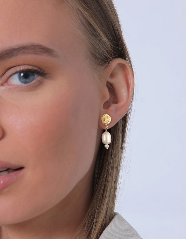 Elli Jewelry - Baroque Pearl Coin Drop Earrings in Gold-Plated 925 Silver